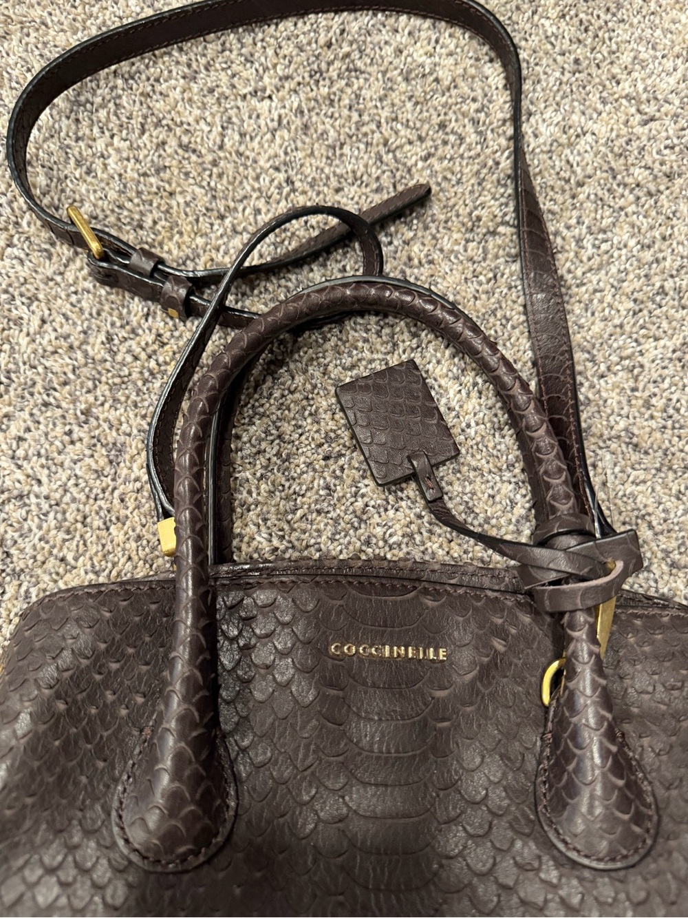 coccinelle Snakeskin-embossed leather shoulder bag EUC - Picture 3 of 8